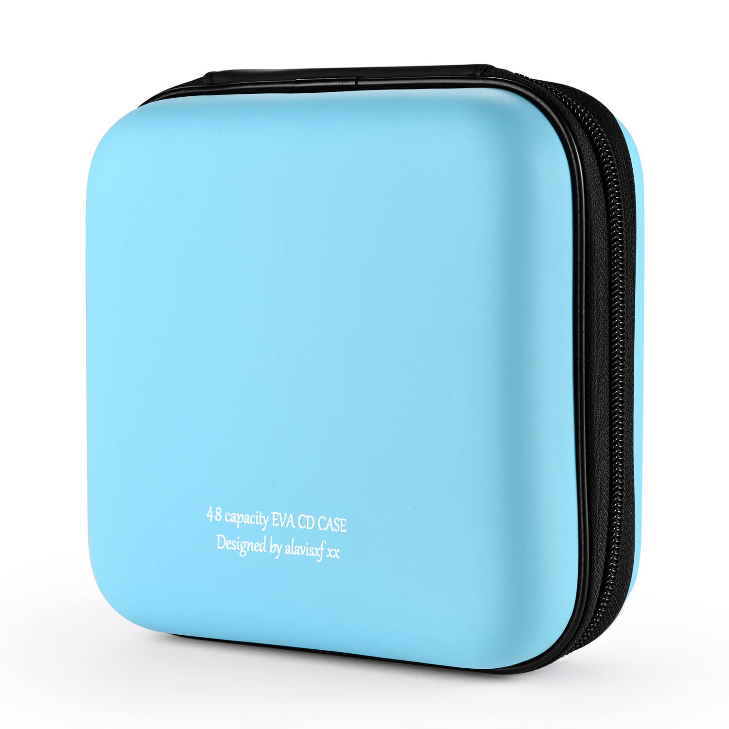 KUOCDSIK CD Case, 48 Capacity Hard EVA Protective Blu-ray CD Wallet Double Zipper Hand Strap Portable Disc Organizer DVD Case for Car Travel (48 Capacity, Sky Blue48)