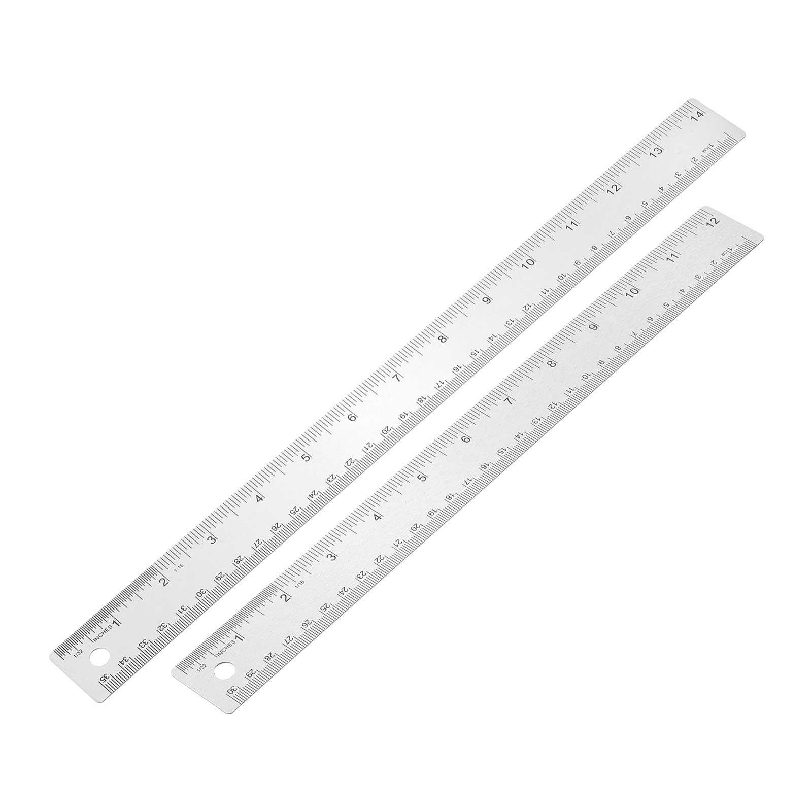 PATIKIL 12, 14 Inch Stainless Steel Straight Edge Ruler, 2 Pcs Cork Backing Non-Slip Metal Ruler with Inches Centimeter Metric Measuring Tools for Office