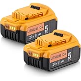 2 Pack 20V 5.0Ah for Dewalt 20V Battery, Compatible with Dewalt Battery 20V DCB206 DCB200 DCB201 DCB204 DCB203 DCB207 DCB205