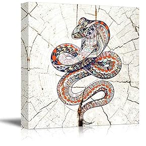 Square Hand Drawn Colorful Cobra Snakeon Vintage Wood Effect Background