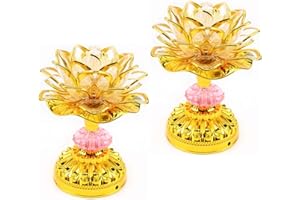 LACGO Pack of 2 LED Lotus Buddhist Light Color-Changing Gradient Buddha Lotus Lamp Plug in or Battery-Operated Buddhist Worship Prayer Faith Supply Things(3.3''W/5.5''H, Gold)