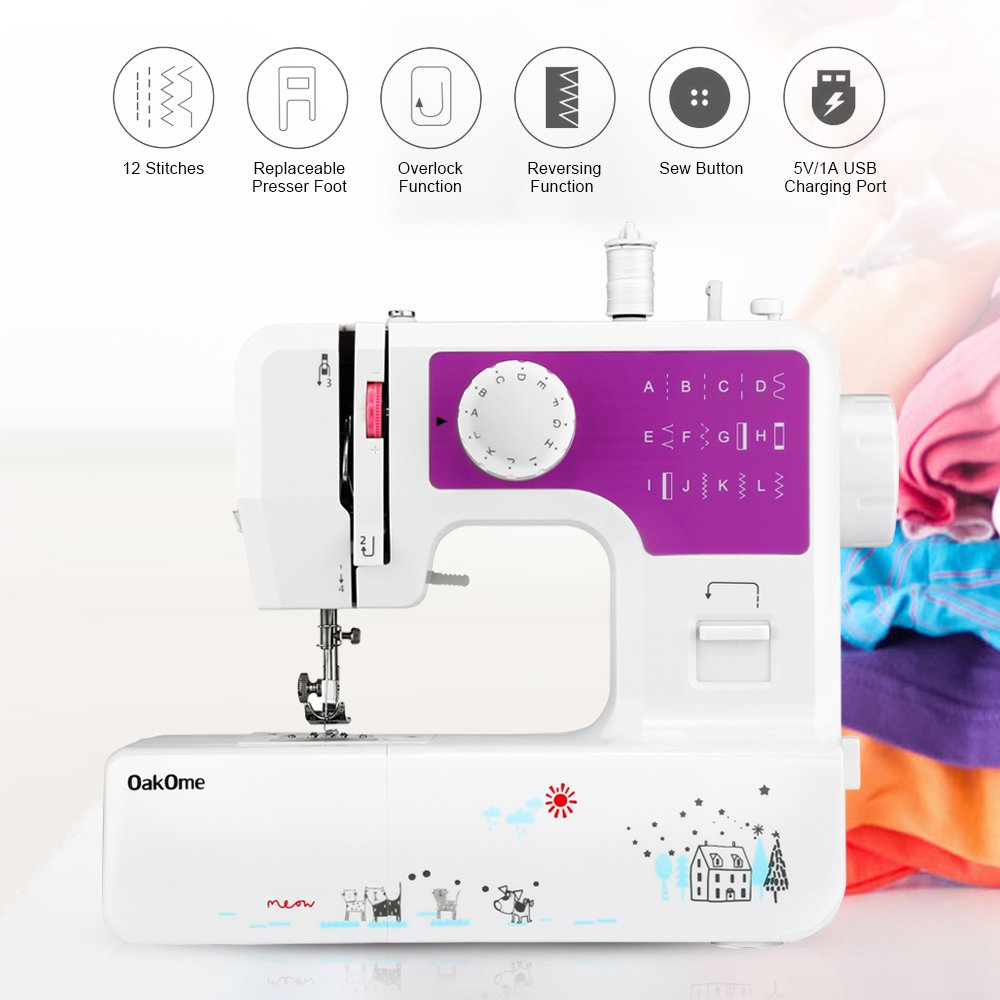 Oakome JG1602 Mini Sewing Machine with 12 Built-in Stitches, Foot Pedal,  USB Socket, LED Light, Needle, Spools, Lightweight Sewing Machine for  Beginners ...