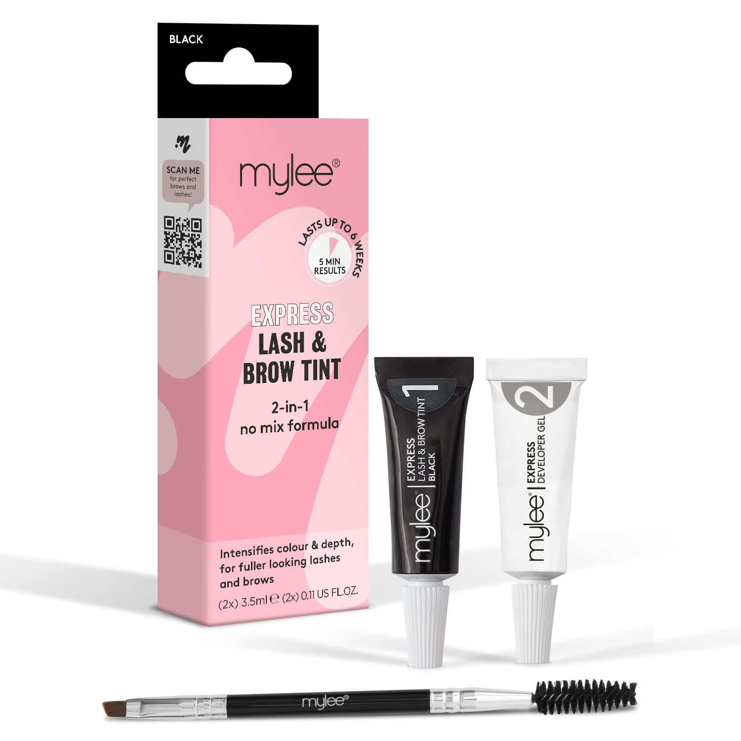 Mylee Express Lash & Brow Kit – 2 in 1 No Mix Formula, Tint + Developer Gel + Double Sided Brush, Professional Eyelash & Eyebrow Dye Tinting, Long Lasting, Semi-Permanent, Fast & Easy (Black) — image 1