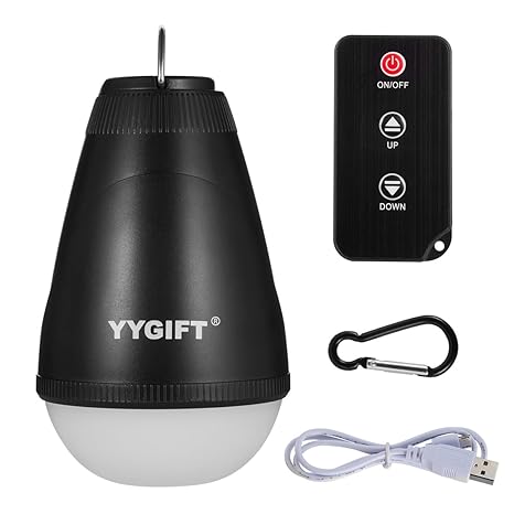 LED Aufladbare Campinglampe YYGIFT® Dimmbar Campingleuchte Handlampe mit IR Fernbedienung USB-Anschlüsse Karabiner ideal zum 