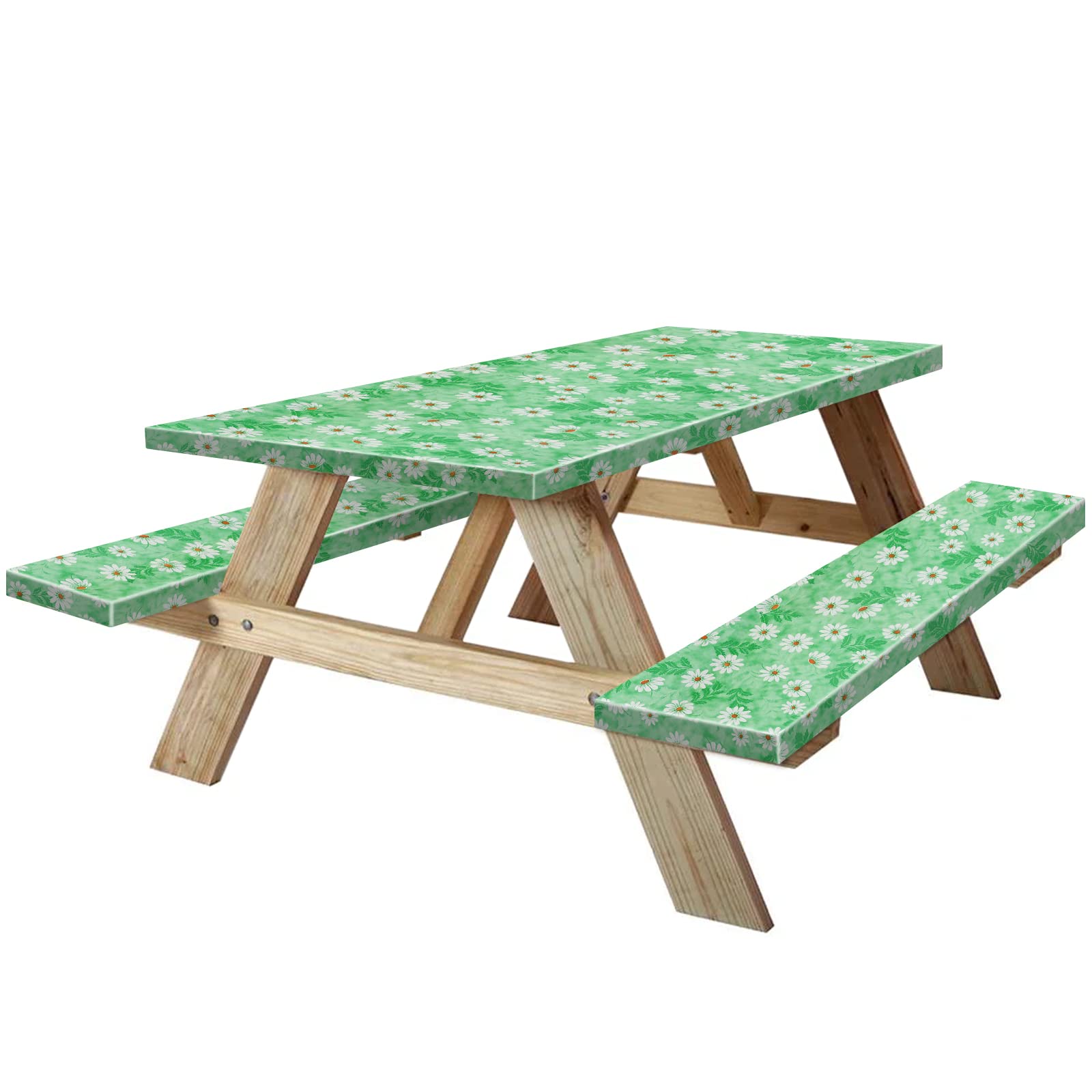 Photo 1 of KENOBEE 8ft Picnic Table and Bench Cover, Camping Essentials RV Gear, 96 in Waterproof Windproof Outdoor Elastic All Around Tablecloth, Fitted Rectangle Tables and Seats, Green Chrysanthemum