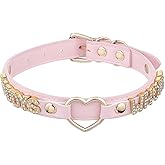 ADEMISHIA Handmade Gold Heart O-Ring Letter Choker Necklace for Women, Adjustable PU Leather Black/Pink Choker Collar For Women, Goth Choker Collars Necklace