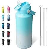 BJPKPK Water Bottle with Straw Lid, 32oz Vacuum Insulated Water Bottles, Metal Stainless Steel Thermo for Sports, Travel, BPA Free Leak Proof Thermo, Cups, Flasks, Tumblers,Sea Salt