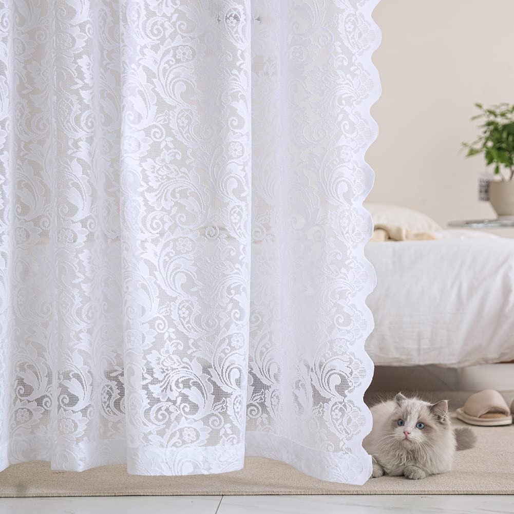 YJ YANJUN White Floral Lace Curtains - Shabby Chic Lace Panel Curtains for Living Room/French Door - 1 Pair, 52 W x 72 L Inch (132cm Width x 183cm Drop) — image 1
