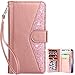 Galaxy Note 8 Case, Dailylux Note 8 Wallet Case Premium Soft PU Leather Closure Flip Case With 9 Card Slots and Detachable Wrist Lanyard Cover for Samsung Galaxy Note 8 2017-Bling Rose Gold