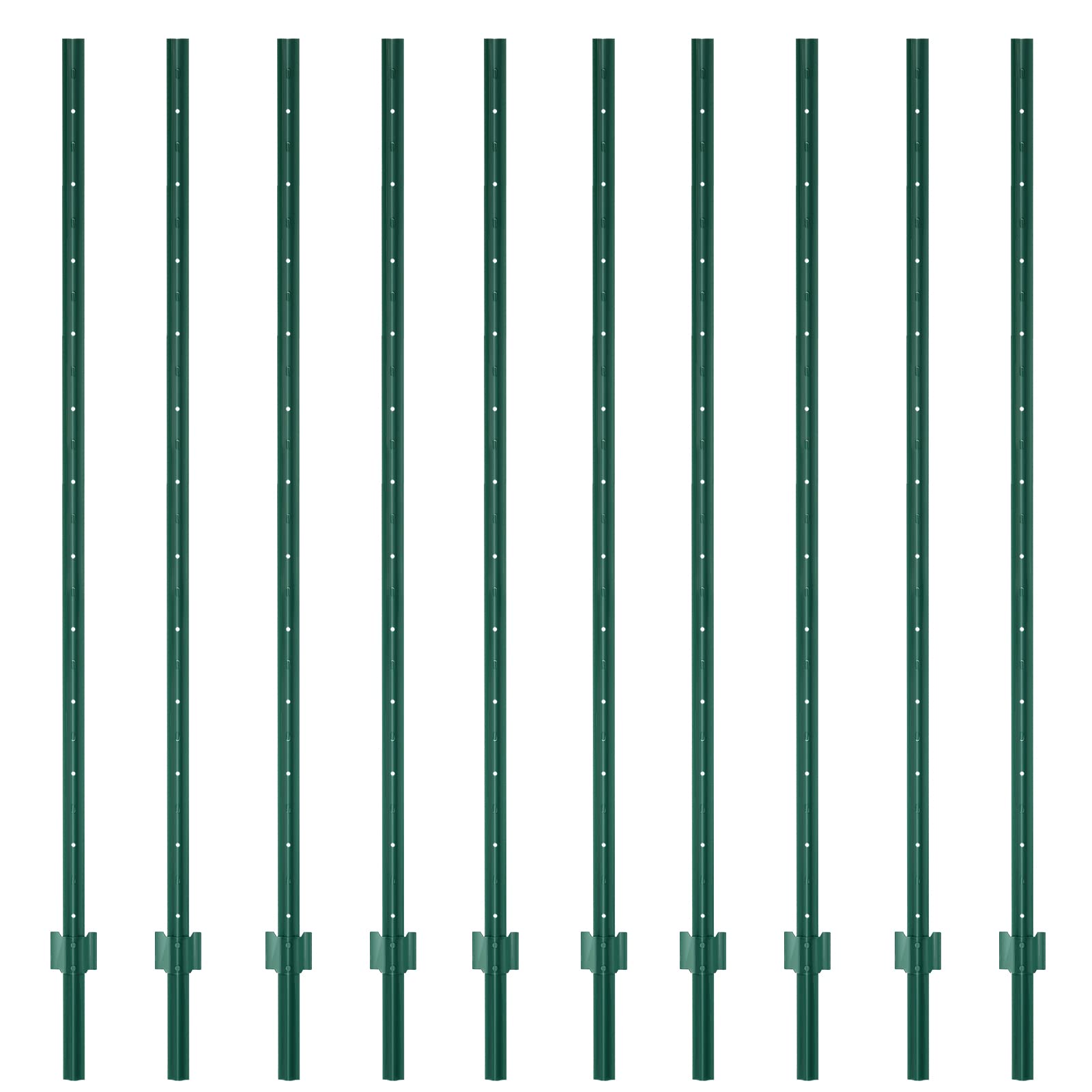 Photo 1 of XYADX Metal Fence Post 7feet, Heavy Duty Garden Fence Post for Holding Wire Fence, Sign U Post Pack of 10 Sturdy Outdoor No Dig Fence Post for Garden Yard – Green