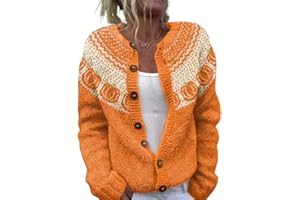 BEOPJESK Women's Funny Fall Winter Animal Floral Christmas Tree Long Sleeve Button Knit Cardigan Sweater