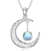 OUTANG Moon Necklace for Women 925 Sterling Silver Moonstone Crescent Moon Pendant Ladies Jewelry Gifts