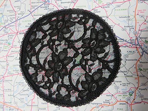 Handmade Beautiful Black Lace Doily Head Cover with Unique Trim of Black Beads (with decorative bobby pin)