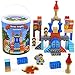 Imagination Generation Heroic Knights Wooden Castle Building Blocks, 50-Piece Medieval Play Toy Set in Storage Drum