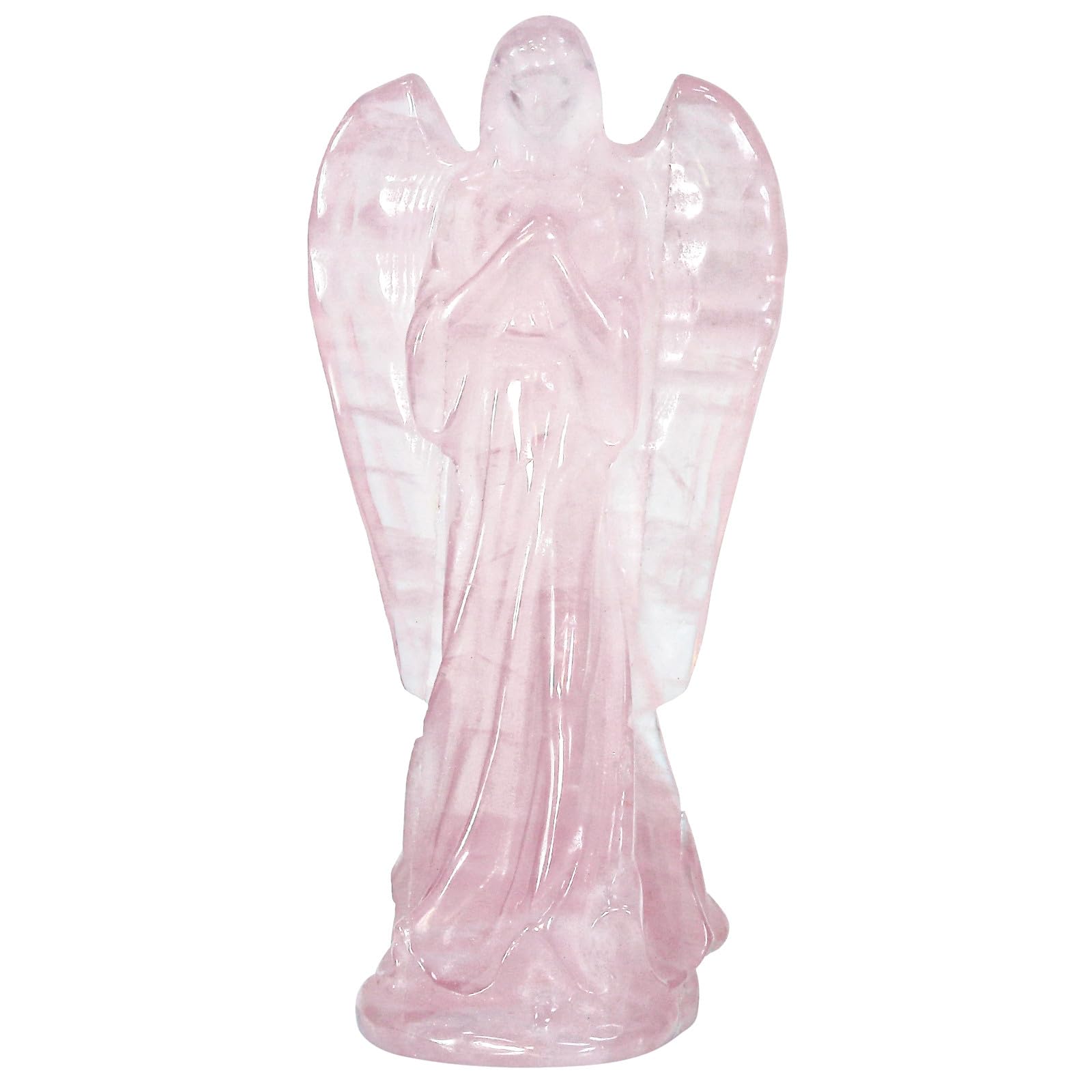 Nupuyai 3.3" Rose Quartz Crystal Angel Statue, Love Guardian Praying Angel Figurine Hand Carved Stone Pocket Statue Good Luck Home Office Car Decor