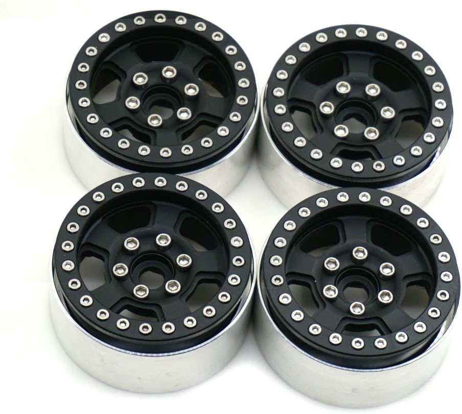 XUNJIAJIE 4 pcs RC 1.9 inch Beadlock Wheels Rims for 1/10 Crawler Truck Car TRX-4 SCX10 D90 CC01 (Matte black)