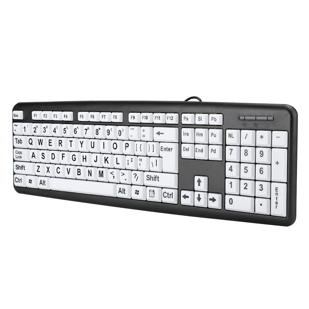 Sxhlseller Big Letter Keyboard Low Vision Keyboard USB Wired Old People Keyboard with White Large Print Keys(black) — image 1