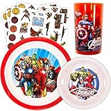 Marvel Avengers Toddler Dinnerware Set - Plate, Bowl, Cup, Stickers (Superhero Dining Set)       