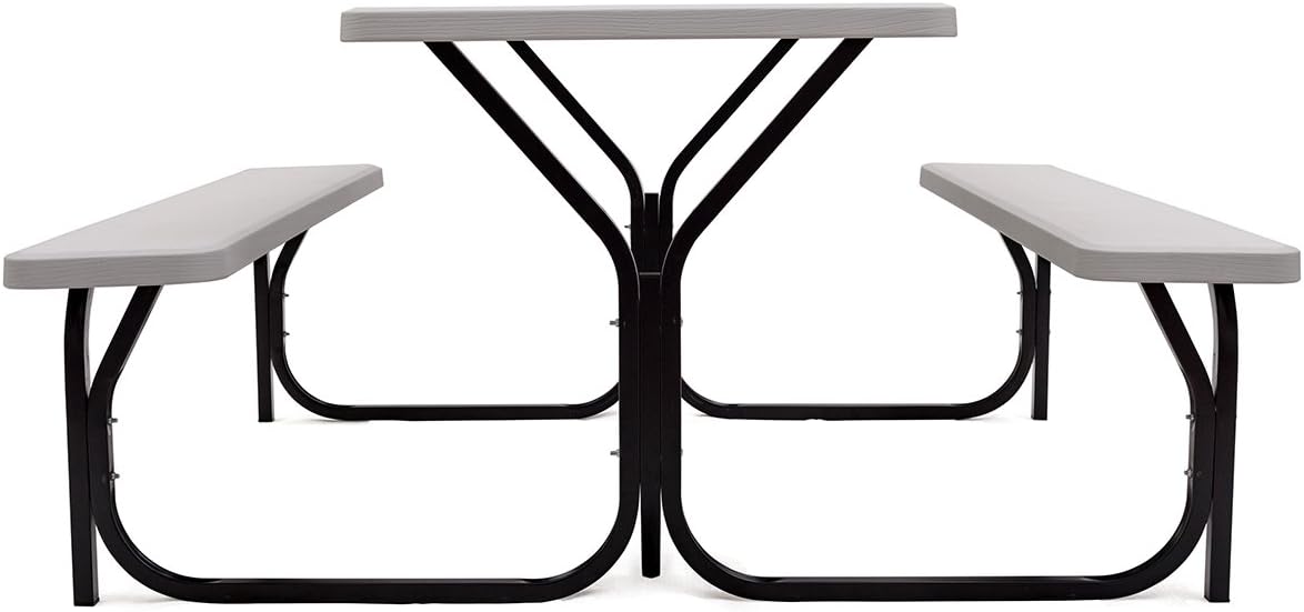 Giantex Picnic Table Bench Set Outdoor Camping All Weather Metal Base Wood-Like Texture Backyard Poolside Dining Party Garden Patio Lawn Deck Large Camping Picnic Tables for Adult (White): Kitchen & Dining