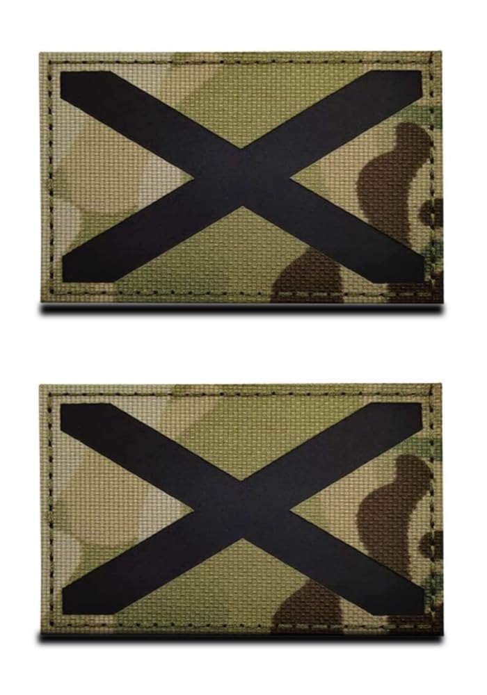 2 Pcs Camo UK Great Britain Scotland Scottish Patch Hook and Loop IR Laser Cut Glow in Dark Safety National Emblem Patch for Jersey Team Work Clothes Backpack Caps Travel Biker