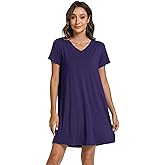 GYS Bamboo Viscose Women's Nightgowns Classic Short Sleeve V Neck Sleep Dress