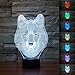 Wolf Night Lights for Kids,3D Night Lamp, Children Toys for Boys, 7 LED Colors Changing Lighting, Touch USB Charge Table Desk Bedroom Decoration, Cool Gifts Ideas Birthday Xmas for Baby Girl Friends