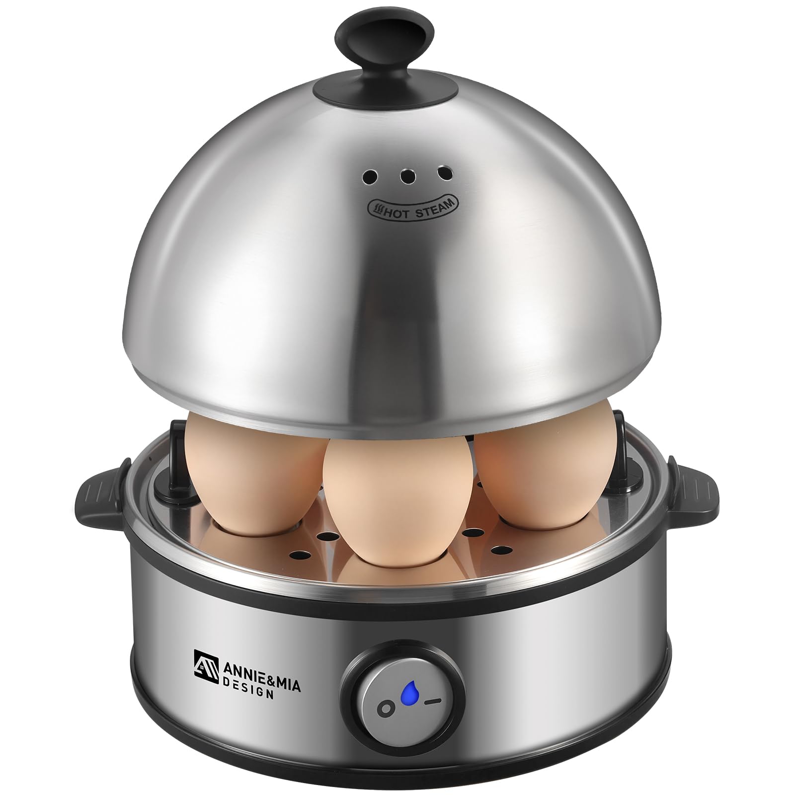 Photo 1 of Annie & Mia Design Electric Egg Cooker, All Stainless Steel 7 Egg Capacity egg boiler, 360W, Hard, Medium, Soft Boiled Egg Poacher, egg steamer, Multi-function, Auto Shut-Off Function, BPA-free