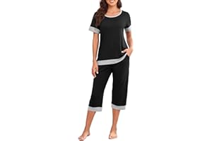 VINTATRE Women's Pajama Set Short Sleeve Shirt and Capri Pants Sleepwear Pjs Sets Lounge Set