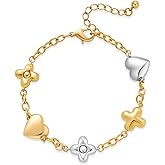 ENSKEFEN Heart Charm Bracelet for Women Chunky Matte Gold Link Chain Bracelet Vintage White Gold Love Heart Bracelet Fashion Valentines Bracelet