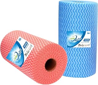 JEBBLAS 2 Rollen Wischtücher auf Rolle mit je 100 Wischtüchern (insg. 200 Wischtücher rot&blau)