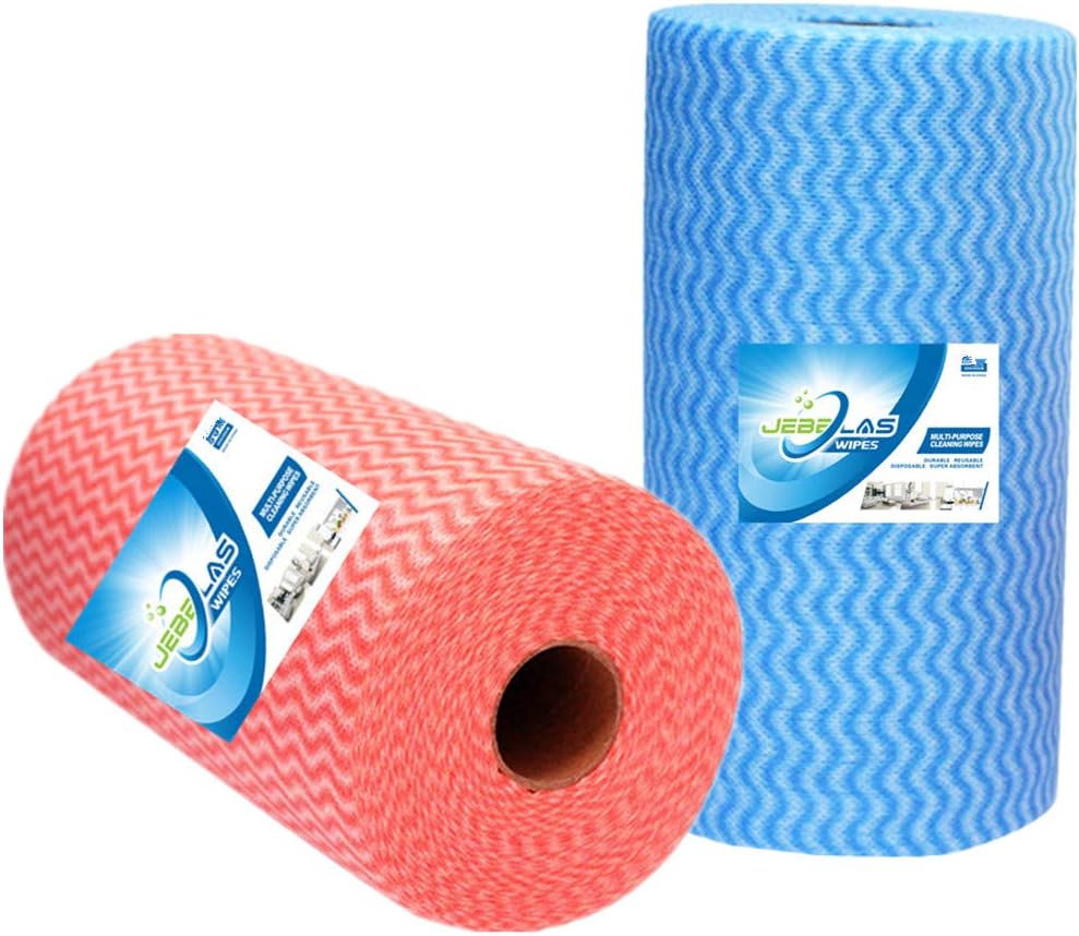 JEBBLAS 2 Rollen Wischtücher auf Rolle mit je 100 Wischtüchern (insg. 200 Wischtücher rot&blau)