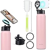 Insulated Water Bottle with Magnetic Phone Holder Compatible with MagSafe and iPhone,Double-Sided Magnet,Hot 12H Cold 24H,Stainless Steel Water Bottle Phone Mount for Sports Travel,24oz (Pink)