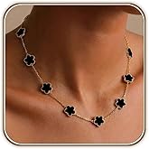 Billet-doux 18k Gold Plated 10-Motif Clovers Necklace for Women, Perfect Valentine's Day Gifts for Her, Exquisite 5-leaf Flower Motif Clovers with Classic Beaded Edge on a Link Chain, Jewelry Gift