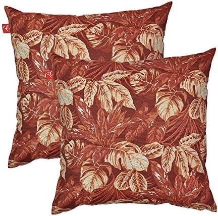 PacifiCasual Outdoor Canvas Waterproof Throw Pillow Covers Replacement Red Leaves for Patio Furniture Home Decoration, 18" x 18" Set of 2