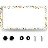 Yellow Flowers License Plate Frame Cute Floral License Plate Holder for Front and Rear Car Tags Stainless Steel Funny License Plate Frames Women Car Decoration with Screws 12.2" x 6.2"