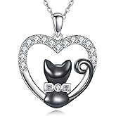 VONALA Black Cat Necklace for Women 925 Sterling Silver Cute Cat Heart Pendant Christmas Birthday Gifts, Jewelry Gift for Wife Girlfriend Mom