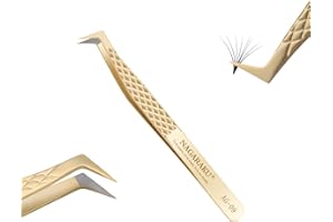 NAGARAKU Precision Fiber Tip Tweezer for Eyelash Extensions Diamond Grip Anti-Static Anti-Slip Premium Stainless Steel Pointed Volume Eyelashes Boot Tweezers Supplies with Box(L Typ Tweezers AG-09)