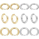 SUNNYCLUE 1 Box 12 Pairs 2 Colors Leverback Earring Hooks Huggie Hoops Real 18K Gold Plated Stainless Steel 14mm Round Lever Back Ear Wires Huggie Hoop Earring Findings for Jewelry Making Supplies