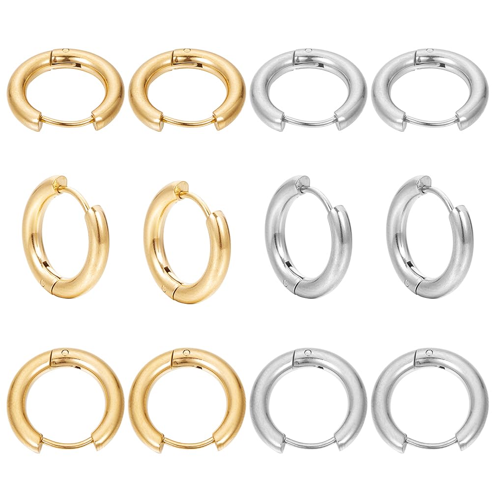 SUNNYCLUE 1 Box 12 Pairs 2 Colors Leverback Earring Hooks Huggie Hoops Real 18K Gold Plated Stainless Steel 14mm Round Lever Back Ear Wires Huggie Hoop Earring Findings for Jewellery Making Supplies