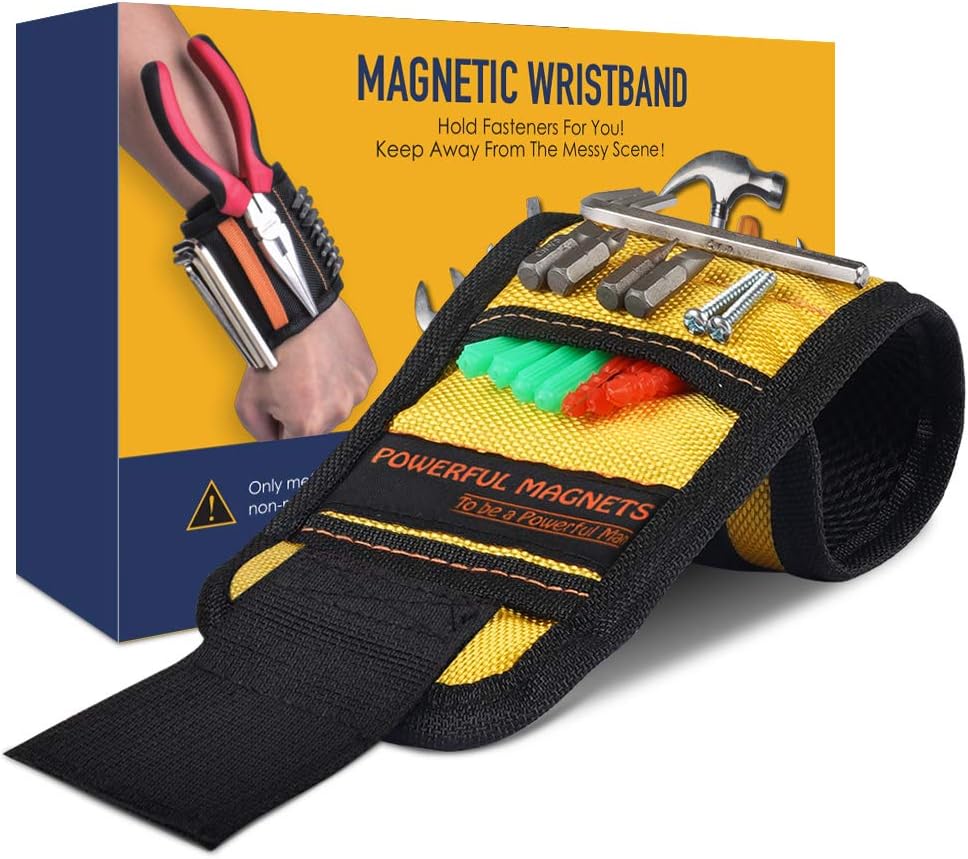 Magnetic Wristband Gifts for Men Women - Magnetic Tool Wristband with 15 Powerful Magnets for Holding Screws, Nails, Drill Bits, Tool Gift for Men, Best Gadgets DIY Gifts, Father/Dad, Husband (Yellow) - - 