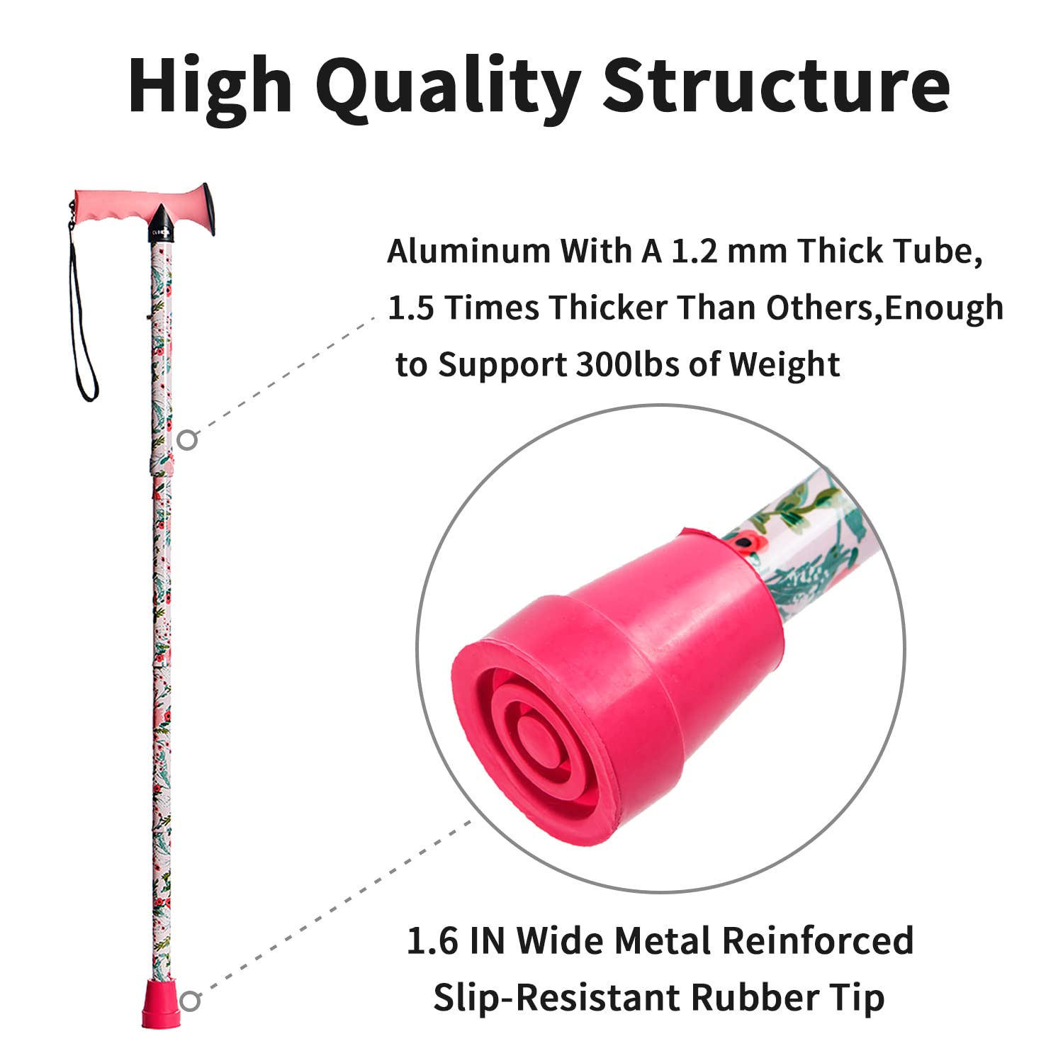CLOKTA Walking Cane for Men and Women, Foldable Floral Lightweight Adjustable Portable for Folding Canes, Comfortable T-Handle for Seniors Adults