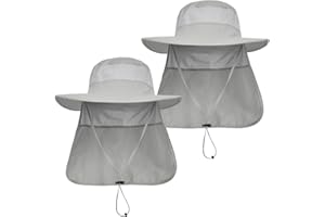 LCZTN Mens UPF 50+ Sun Protection Safari Cap Wide Brim Fishing Hiking Hat with Neck Flap for Garden Work