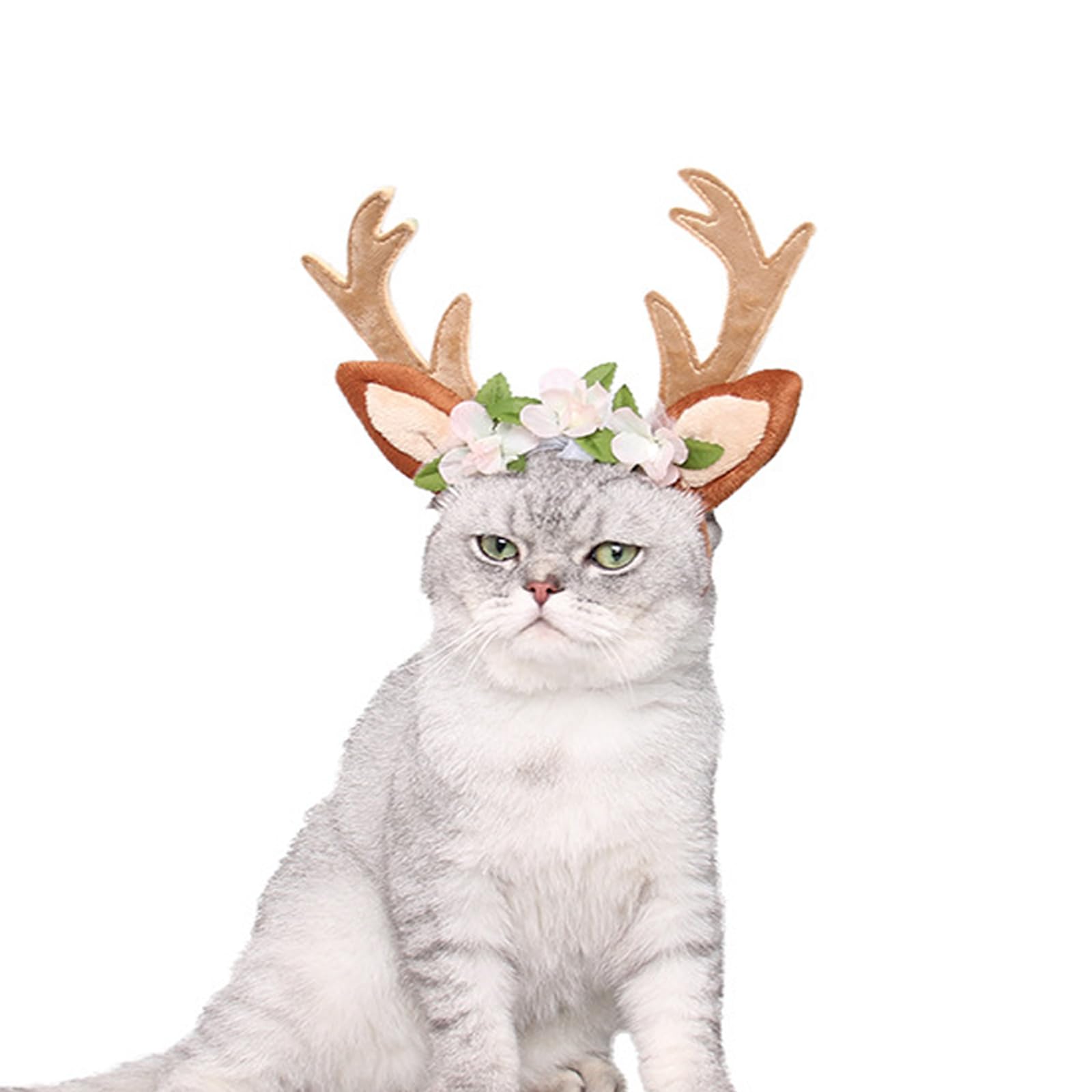 Golden Apple Adjustable Christmas Pet Deer Antlers Headbands Dog Reindeer Elk Headwear Cosplay Costume for Cat Puppy Pet (Floral, S)