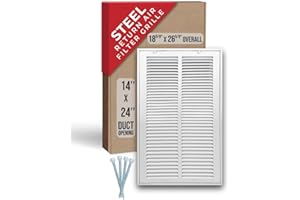 Fits 14x24 Duct Opening | Steel Return Air Filter Grille by Handua [Removable Door] for 1-inch Filters | Vent Cover Grill | White | HVAC Cold Air Intake Grille | Outer Dimensions: 16 5/8"W X 26 5/8"H