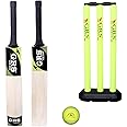 GRS Super Kids Zone Popular Willow Cricket Bat with Wicket Set & 1 Tennis Ball for Kids (Size 3, Age 6-10 Year Old Kids), Wood
