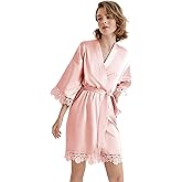 SIORO Women Silk Short Kimono Robes, Lightweight Satin Lace Robe, Soft Bath for Shower, Nightgown, Wedding Party, Bridesmaid