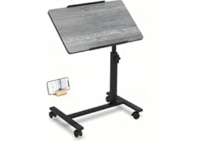 JXINONT Tilt Overbed Bedside Table Mobile Laptop Stands Tray Desk Portable Hospital Desk Couch Side Desk (Grey)