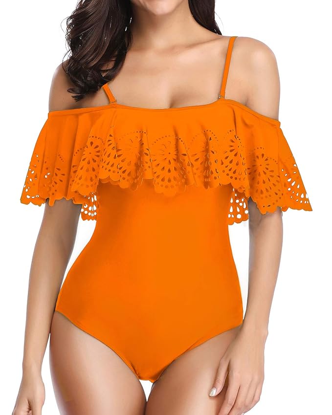 Buy Holipick Orange Off The Shoulder One Piece Swimsuits for Women
