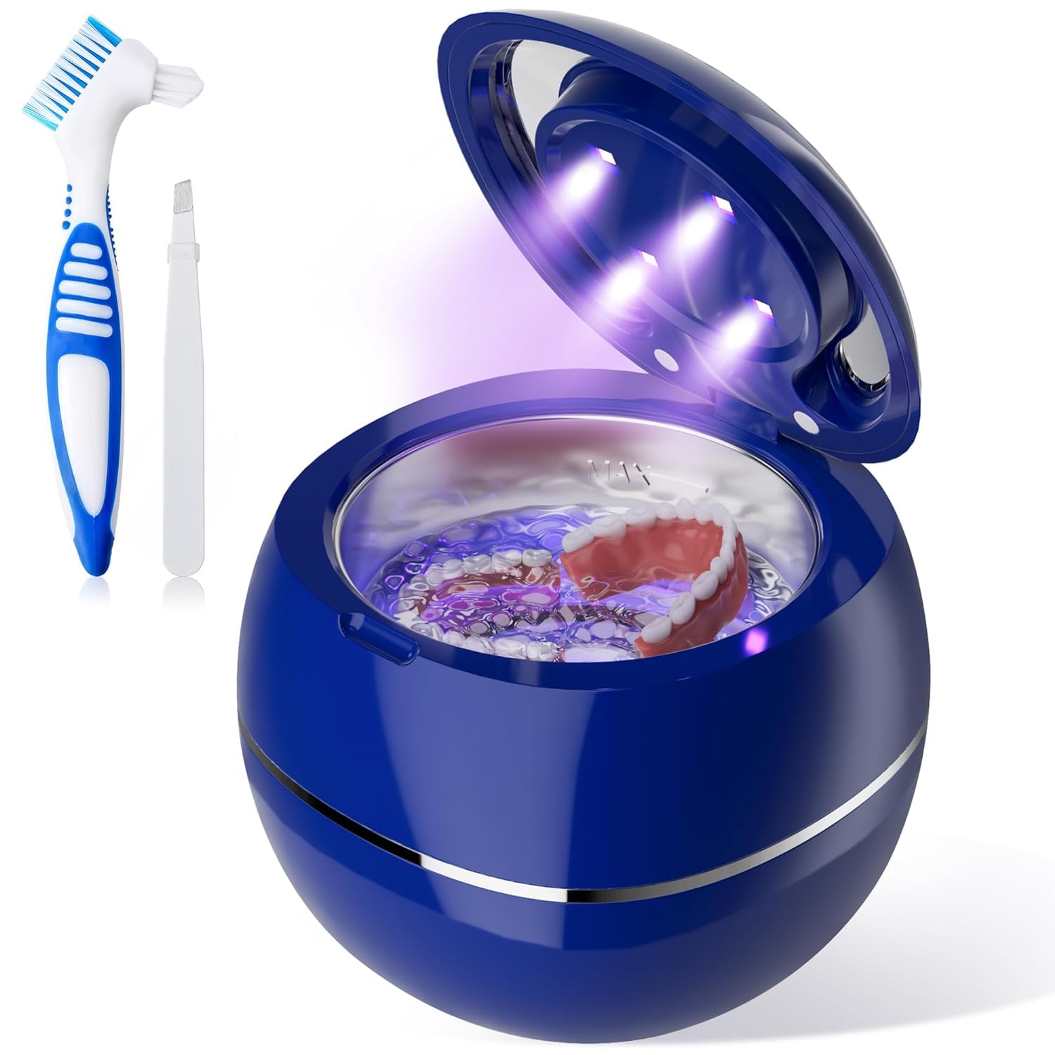 Photo 1 of Ultrasonic Cleaner Denture Cleaning Machine: 43kHz Portable Ultra Sonic Dental Cleaning Pod for Retainer Mouth Guard Aligner Braces Night Guard, Blue