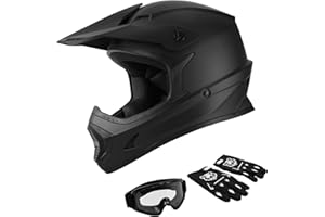SLMOTO Youth ATV Helmet DOT Youth Kids Motocross Offroad Street Dirt Bike Helmet Motorcycle ATV Full Face Helmet with Goggles Gloves, Matte Black Medium